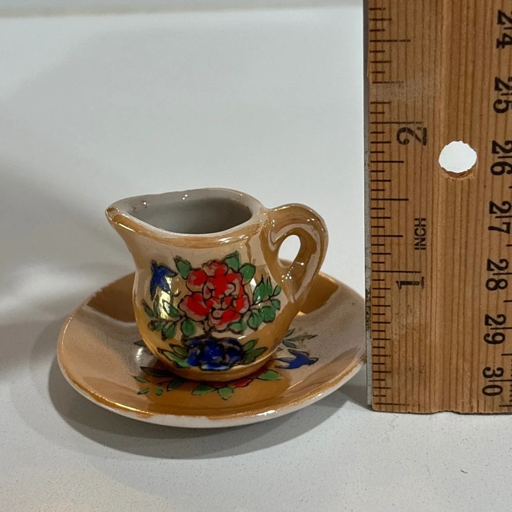 Vintage Miniature Creamer and Saucer Set Japan Floral Design‎ Dollhouse